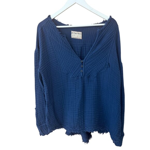 Free People Easy Sunday Relaxed Fit Waffle Textured Long Sleeve Top Women's S - Picture 2 of 7